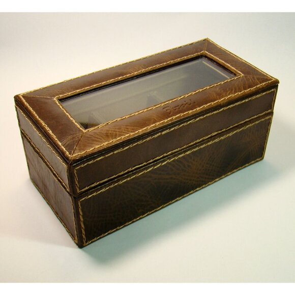 FOSSIL Men’s Brown Leather Valet Box Organizer for Jewelry Watches Keys Belts - Picture 10 of 10